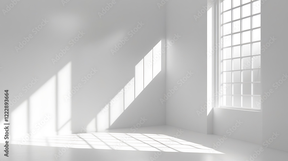 Fototapeta premium Minimalist Monochromatic Photo of Sunlit Room with Light and Shadow Patterns