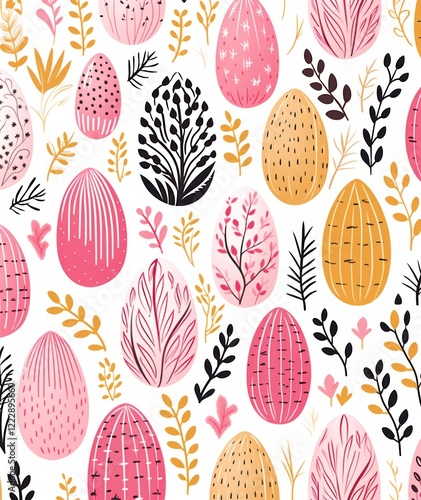 Gold pink silver easter egg pattern drawing line backgrounds.