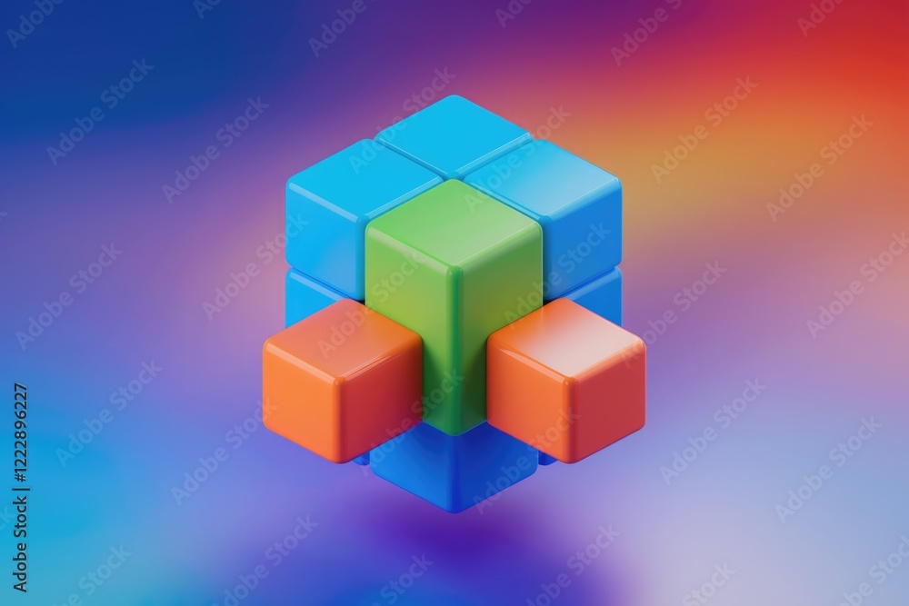 Obraz premium Colorful 3D blocks interconnected, symbolizing unity, teamwork, and problem-solving.