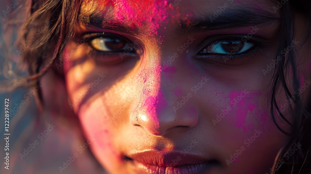 Obraz premium young indian woman celebration holi festival