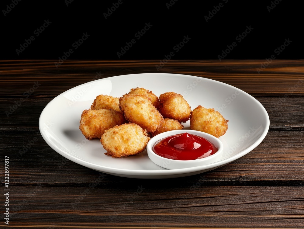 chicken nuggets with ketchup on a plate chicken nuggets with ketchup on a plate