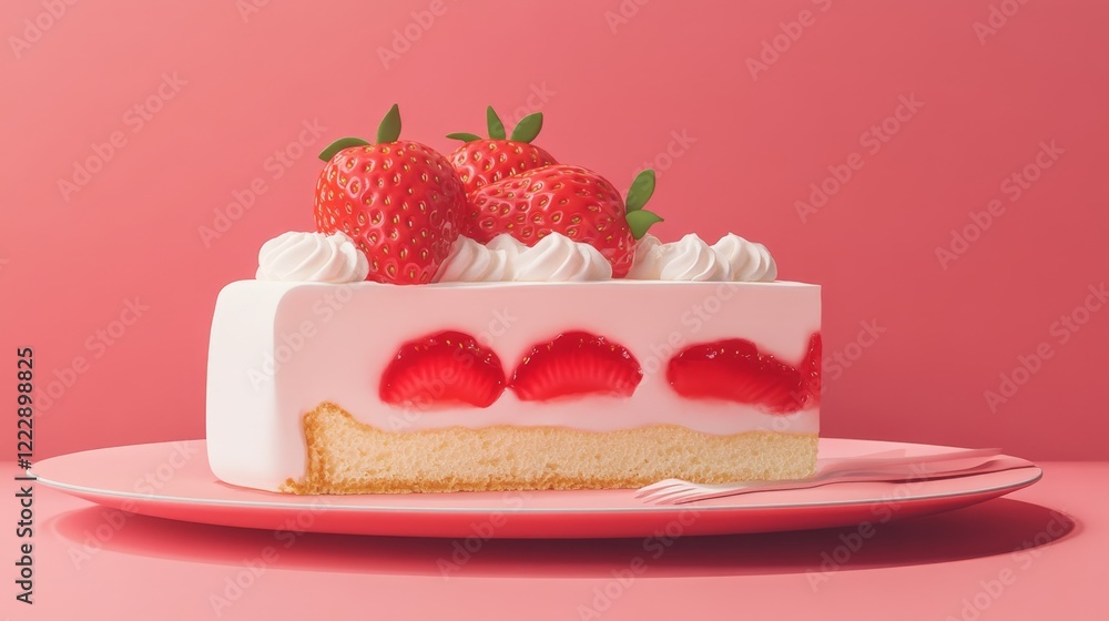 Luxurious 3D Representation of Strawberry Cheesecake Delight Luxurious 3D Representation of Strawberry Cheesecake Delight