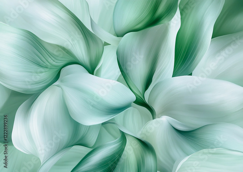 Abstract Design Featuring Layered Greenish Leaves With Soft, Ethereal Textures