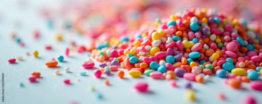 Close-up of colorful sprinkles scattered on a surface, colorfulbackground, fun Close-up of colorful sprinkles scattered on a surface, colorfulbackground, fun