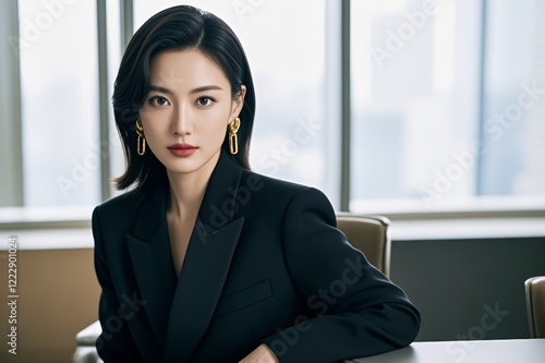 arafed woman in a black suit sitting at a table Free Download arafed woman in a black suit sitting at a table - GFXLoad