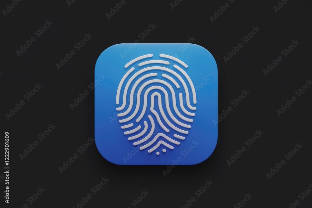 A 3D rendered blue app icon featuring a white fingerprint symbol, representing security and biometric authentication. A 3D rendered blue app icon featuring a white fingerprint symbol, representing security and biometric authentication.