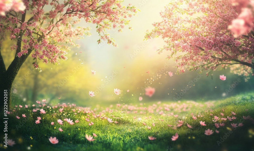 Meadow with lots of pink spring daisy flowers Meadow with lots of pink spring daisy flowers