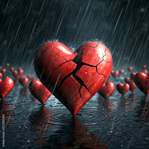 broken heart in rain among other hearts