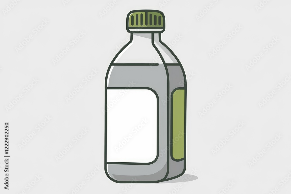 A transparent plastic bottle with a green cap and a blank label, possibly for liquid. A transparent plastic bottle with a green cap and a blank label, possibly for liquid.