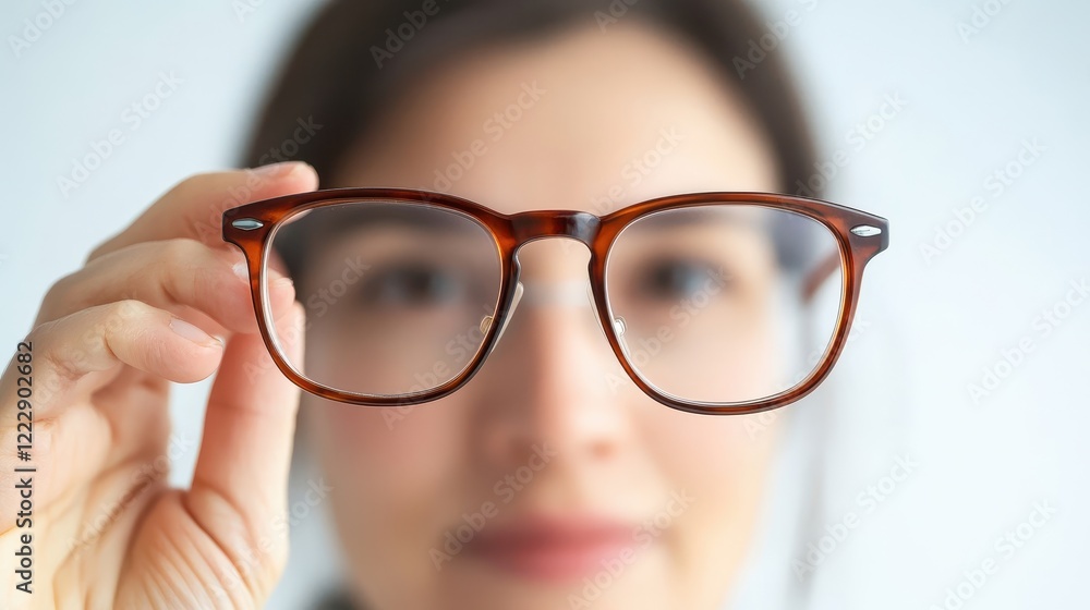 Woman Holding Classic Brown Eyeglasses Close-up Woman Holding Classic Brown Eyeglasses Close-up