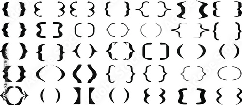 Print  Bracket, braces, parenthes vector set, Diverse curly bracket styles for design, coding, and typography. Ideal symbol for software, graphic design, and programming visuals