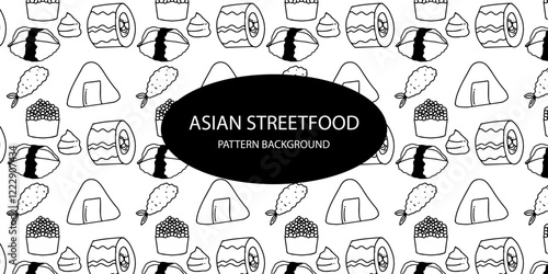 japanese streetfood popular pattern background. sushi background. takoyaki, asian pattern