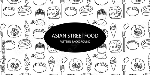 japanese streetfood popular pattern background. sushi background. takoyaki, asian pattern