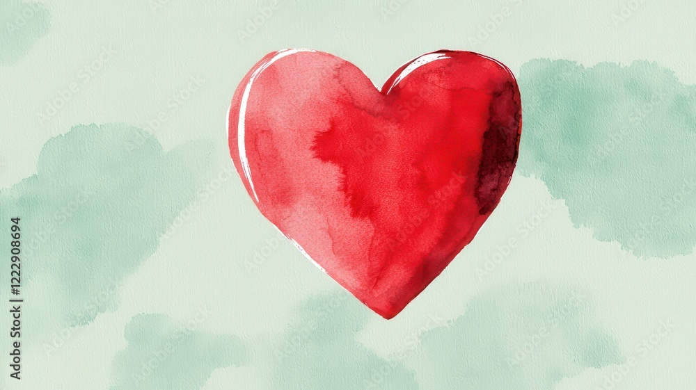 A vibrant red watercolor heart on a soft green background, symbolizing love and affection. A vibrant red watercolor heart on a soft green background, symbolizing love and affection.