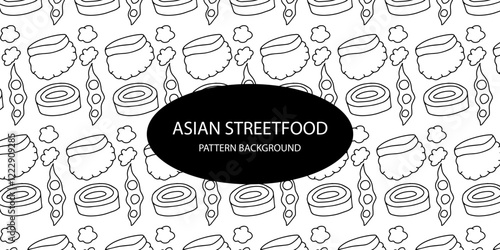 japanese streetfood popular pattern background. sushi background. takoyaki, asian pattern
