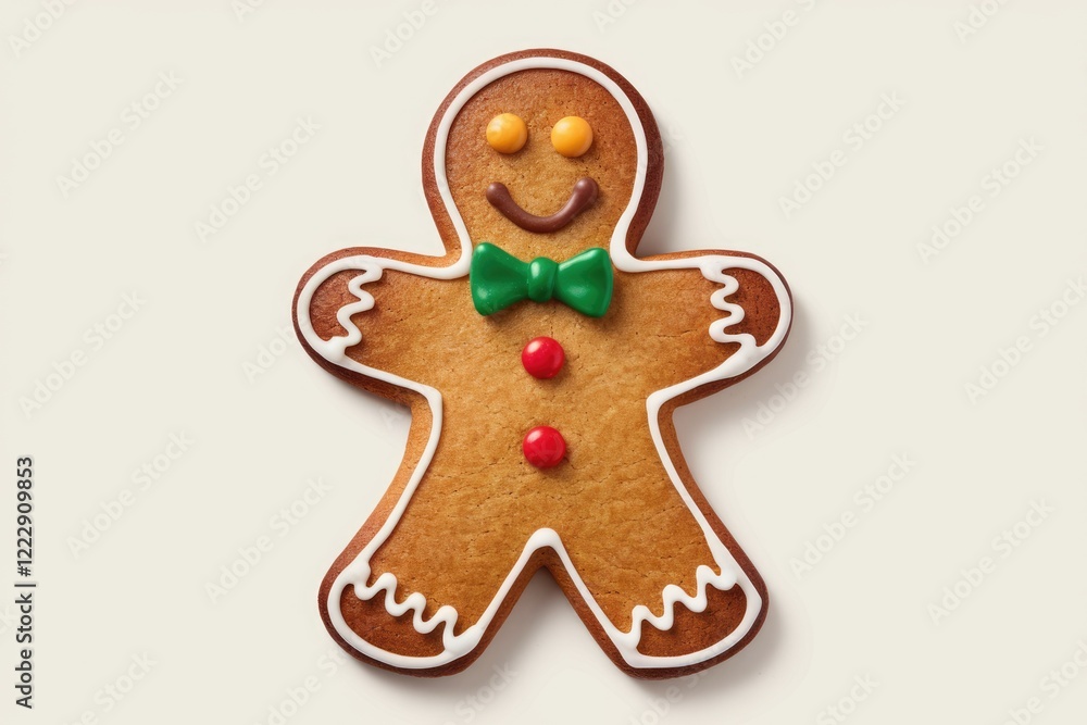 A cheerful gingerbread man cookie, decorated with icing and candy, perfect for Christmas. A cheerful gingerbread man cookie, decorated with icing and candy, perfect for Christmas.