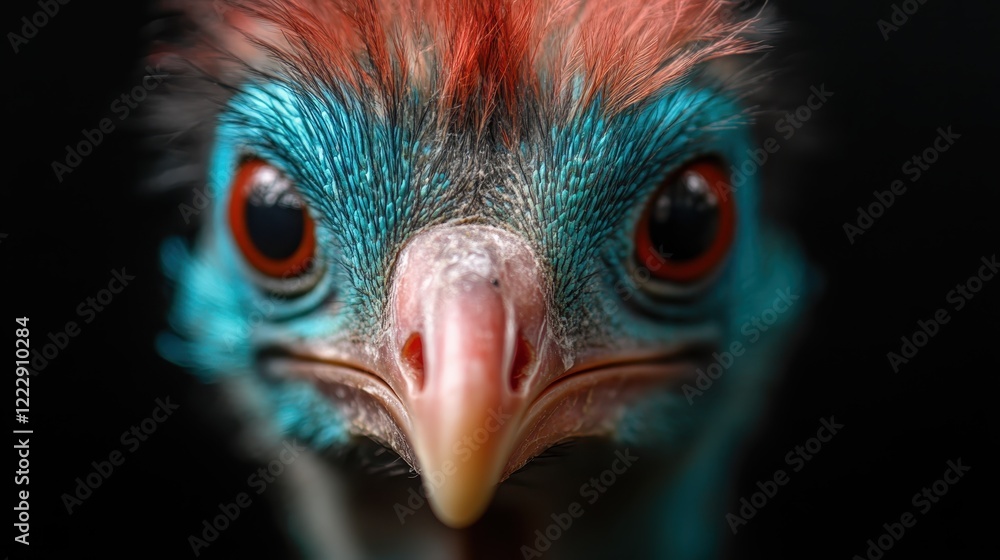 Another captivating angle of a vibrant bird reveals its detailed features, including striking colors and a bold expression, contrasting beautifully with a dark backdrop. Another captivating angle of a vibrant bird reveals its detailed features, including striking colors and a bold expression, contrasting beautifully with a dark backdrop.
