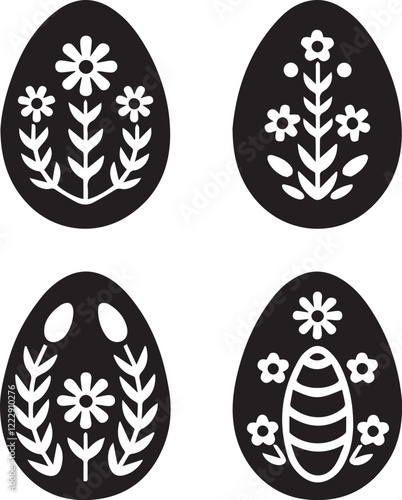 Easter egg set silhouette, Happy easter day vector elements