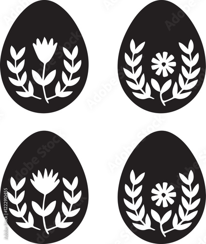 Easter egg set silhouette, Happy easter day vector elements