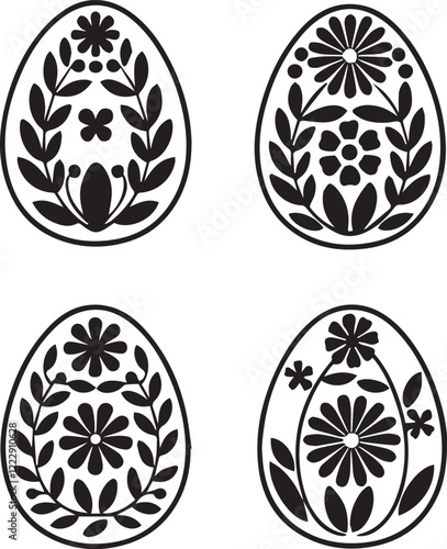 Easter egg set silhouette, Happy easter day vector elements