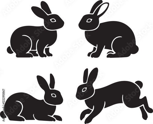 Silhouette of easter bunny set , Happy easter day vector elements