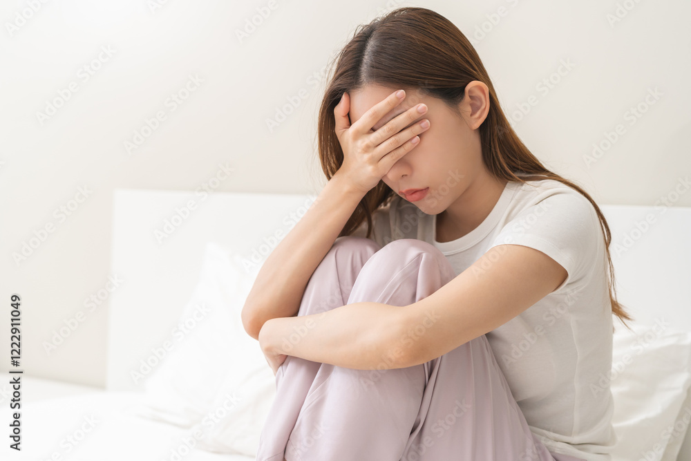 Depressed, unhappy asian young woman, girl expression face thinking about problem, difficulty, feeling failure and exhausted, suffering from loneliness, grief sorrow and bad relationship, break up. Depressed, unhappy asian young woman, girl expression face thinking about problem, difficulty, feeling failure and exhausted, suffering from loneliness, grief sorrow and bad relationship, break up.