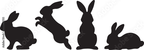 Silhouette of easter bunny set , Happy easter day vector elements