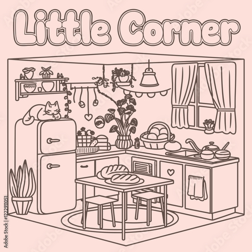 cute coloring book cover, cover, cute kids illustration, cartoon cover, cartoon illustration, kawaii coloring, easy and bold, kawaii cover, cozy, cozy cover, fuzzy, hygge, coloring pages, adult colori