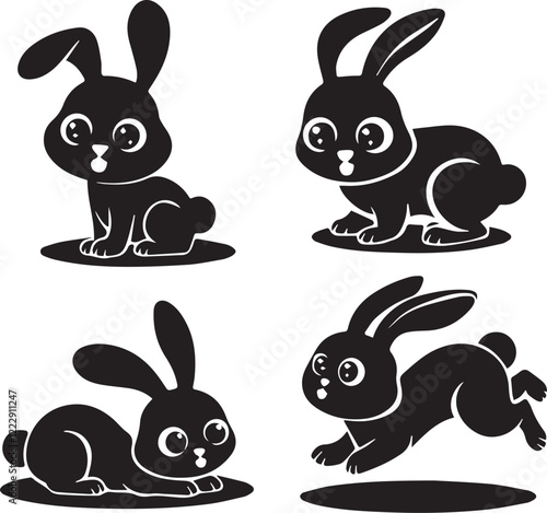Silhouette of easter bunny set , Happy easter day vector elements