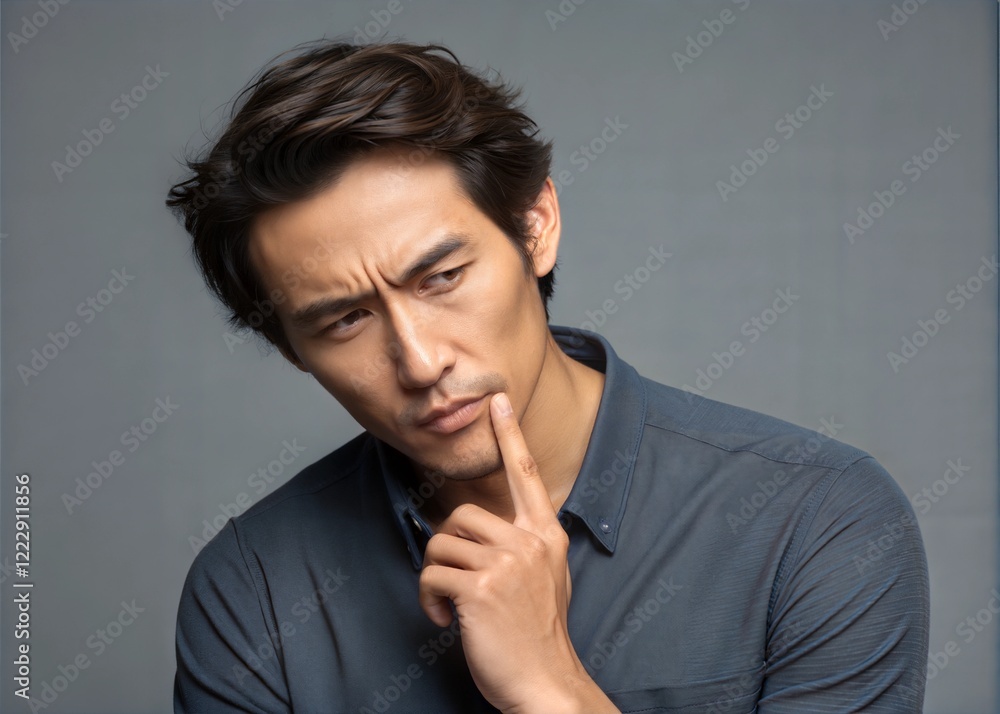 Partial View of Man Holding Hand Near Face Human Emotion and Expression Concept Partial View of Man Holding Hand Near Face Human Emotion and Expression Concept