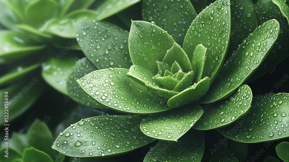Obraz premium A vibrant succulent with droplets of water on its lush green leaves.