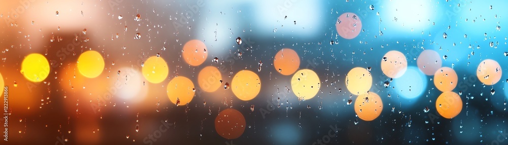 Abstract bokeh lights with raindrops creating a moody, atmospheric background. Abstract bokeh lights with raindrops creating a moody, atmospheric background.