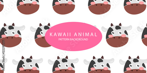 kawaii animal pattern background design. bear, deer, fox, bird, dog, hippo, parrot, pig, cow. textile pattern.  Cartoon animal Vector illustration for kids forest background with rain dots
