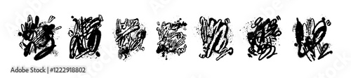 Abstract graffiti set, vector urban splatter stain collection street art y2k design object airy blot. Streetwear grunge dirty print, modern liquid drip painting, black ink graphic. Graffiti stain kit