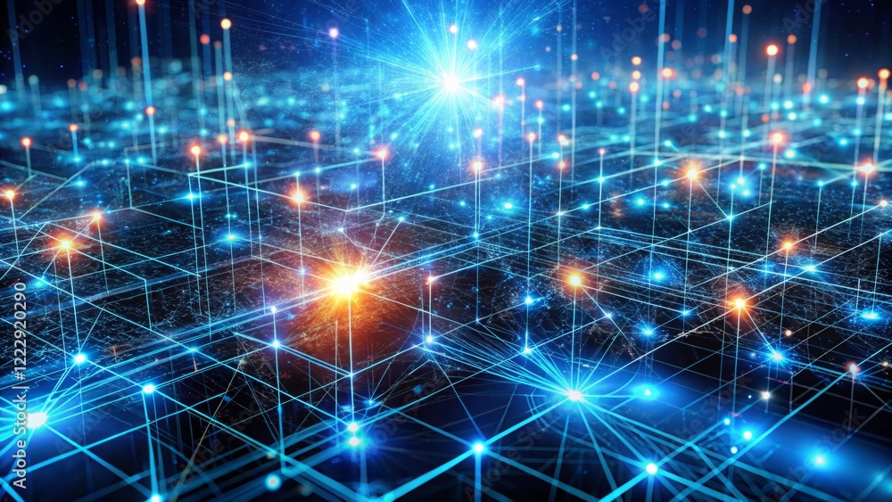 Digital Network Connection with Glowing Nodes and Light Effects Digital Network Connection with Glowing Nodes and Light Effects