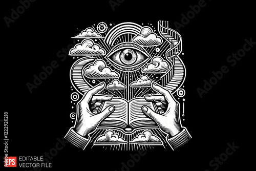 surrealism art Black and white silhouette Illustration vector design