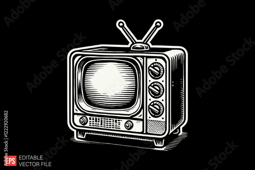 burning television Black and white silhouette Illustration vector design