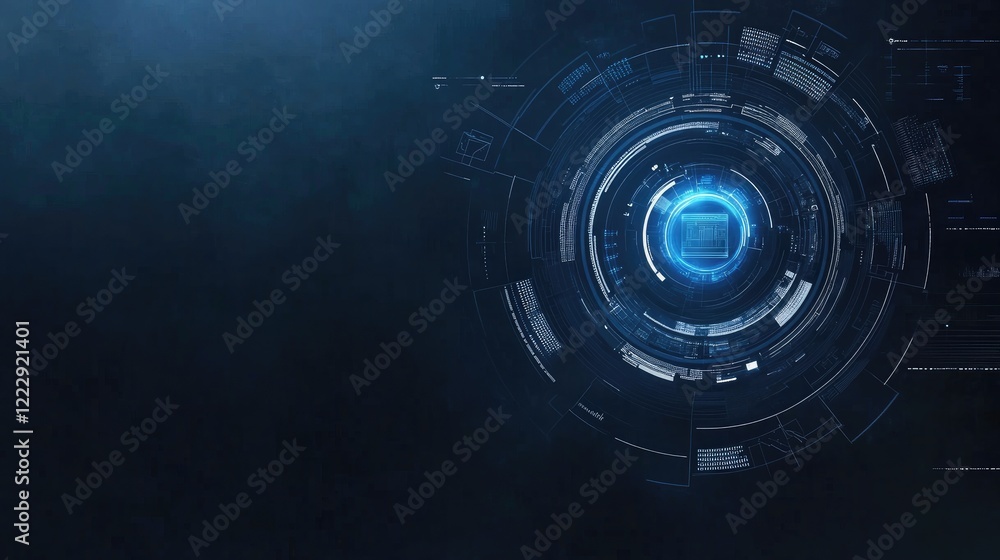 Obraz premium Futuristic Desktop Interface with Technology Alerts and Dark Background for Text Insertion and Customization Options