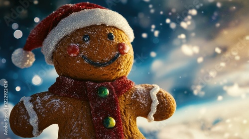 Wallpaper Mural Gingerbread man in festive attire with snowflakes and vibrant holiday background featuring ample space for text and messages Torontodigital.ca