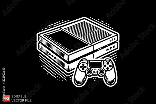 console games controller Black and white silhouette Illustration vector design