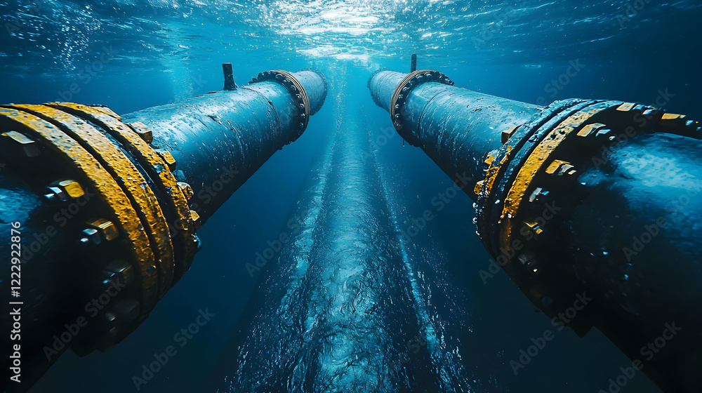 Underwater pipeline installation ocean floor industrial photography aquatic environment low angle engineering concept Underwater pipeline installation ocean floor industrial photography aquatic environment low angle engineering concept