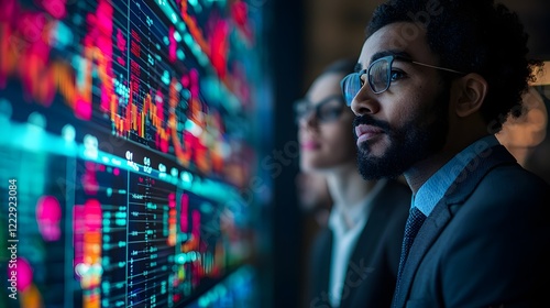 Professional Focus on Financial Data Visualization in Office Setting