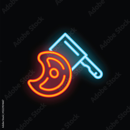 Neon sign of a cleaver chopping meat, perfect for a butcher shop or restaurant