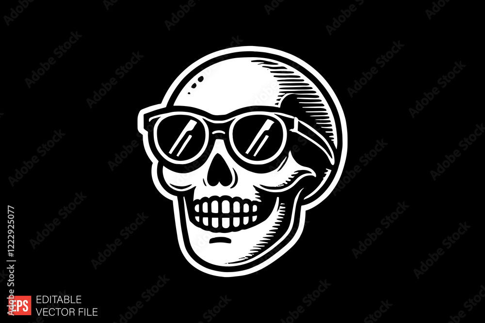Fototapeta premium Skull Head Black and white silhouette Illustration vector design
