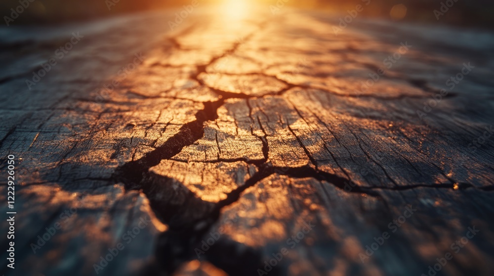 Obraz premium Cracked Wooden Texture in Sunlight with Rich Color Highlights and Empty Space for Text for Creative Design and Marketing Use