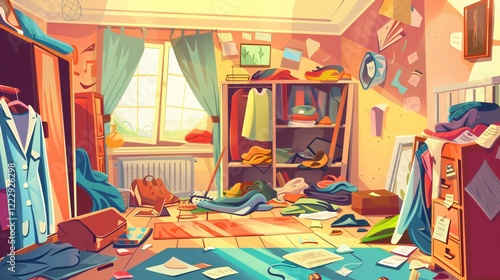 Messy Cluttered Room Interior in House Apartment for Organization Concept