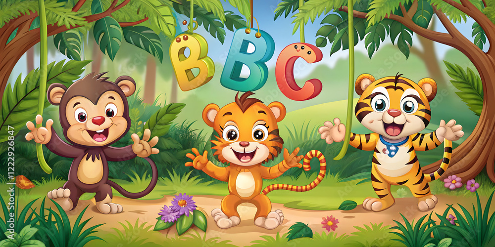 Naklejka premium Alphabet Jungle Adventures Where Learning Letters Becomes Playful Fun
