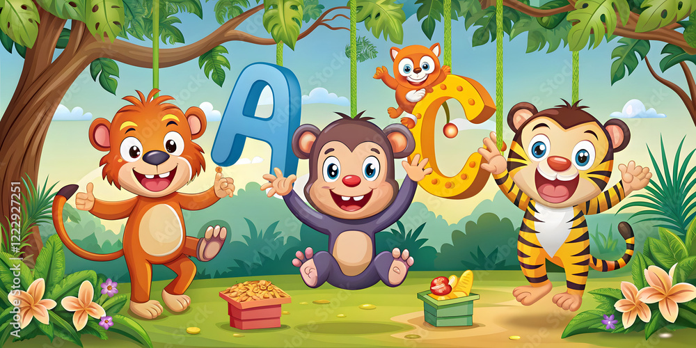 Fototapeta premium Alphabet Jungle Adventures Where Learning Letters Becomes Playful Fun