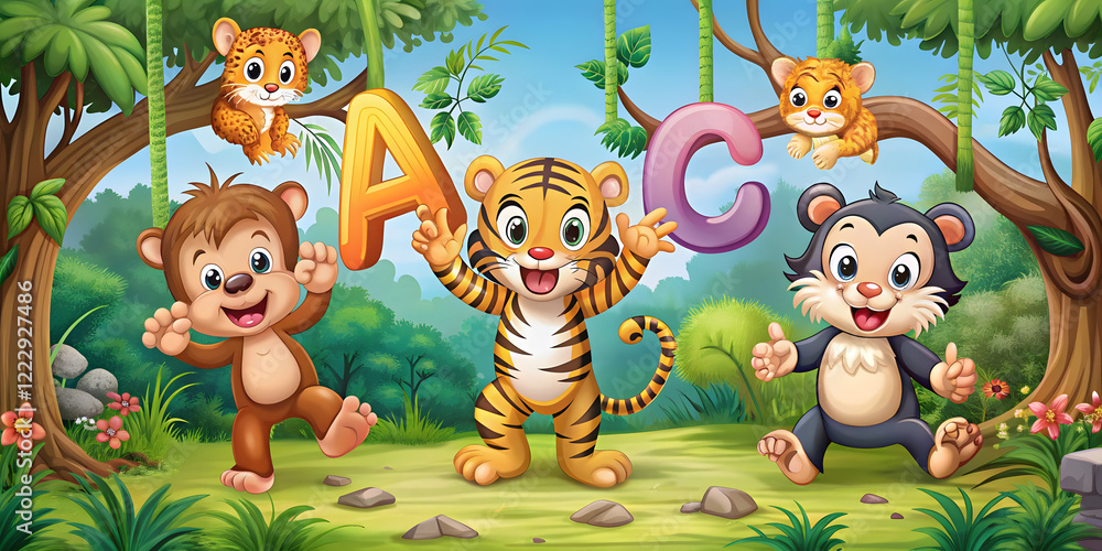 Fototapeta premium Alphabet Jungle Adventures Where Learning Letters Becomes Playful Fun