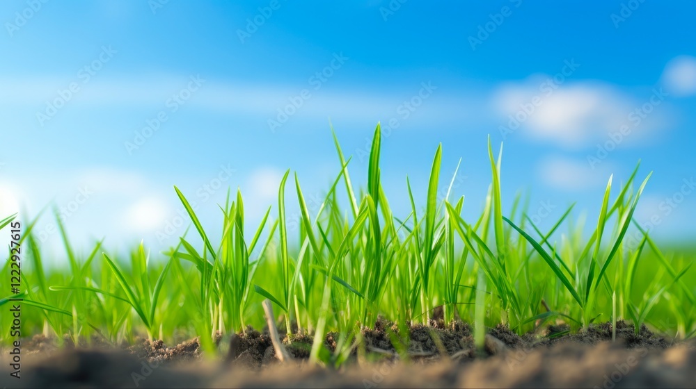 Obraz premium Beauty of Nature: Low Angle View of Grass Growing in Sunlit Field